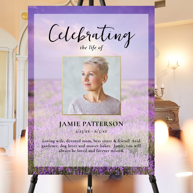 Lavender Flower Celebration of Life Photo Funeral  Poster (Creator Uploaded)