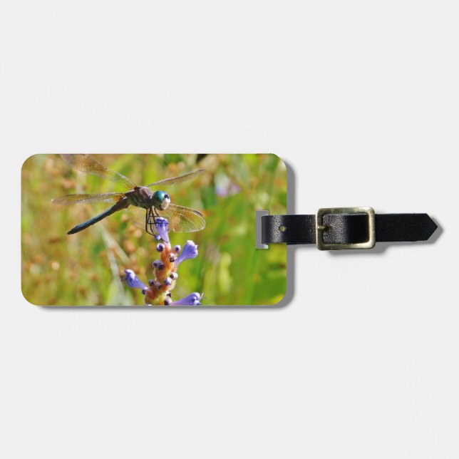 Lavender flower dragonfly luggage tag (Front Horizontal)