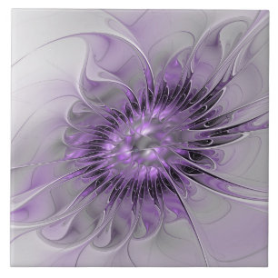Lavender Flower Dream Modern Abstract Fractal Art Ceramic Tile