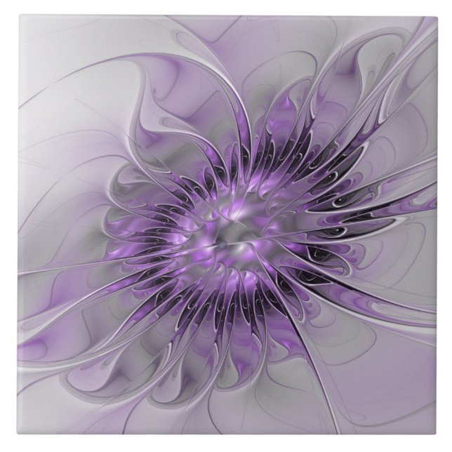 Lavender Flower Dream Modern Abstract Fractal Art Ceramic Tile (Front)