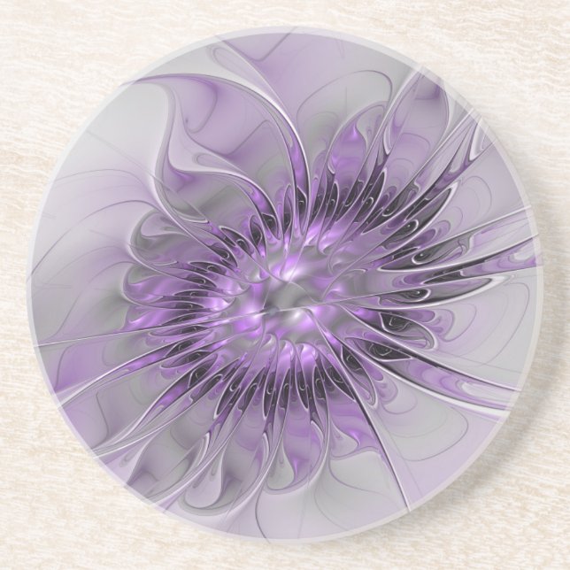 Lavender Flower Dream Modern Abstract Fractal Art Coaster (Front)