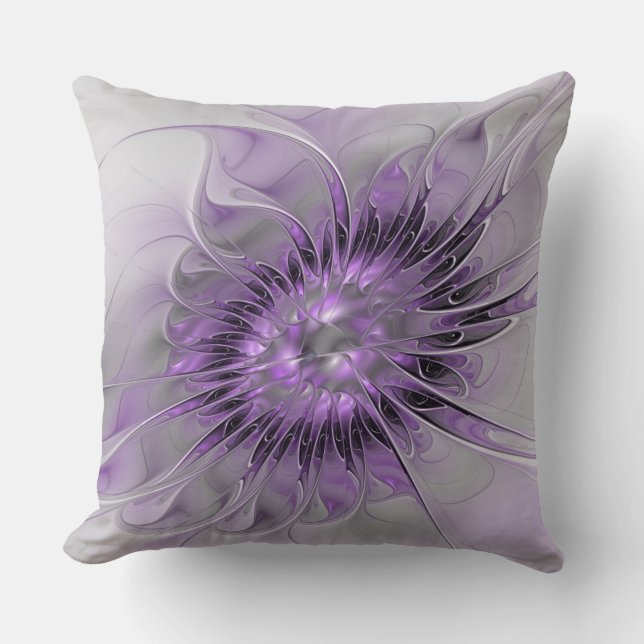 Lavender Flower Dream Modern Abstract Fractal Art Cushion (Front)