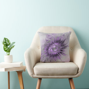 Lavender Flower Dream Modern Abstract Fractal Art Cushion