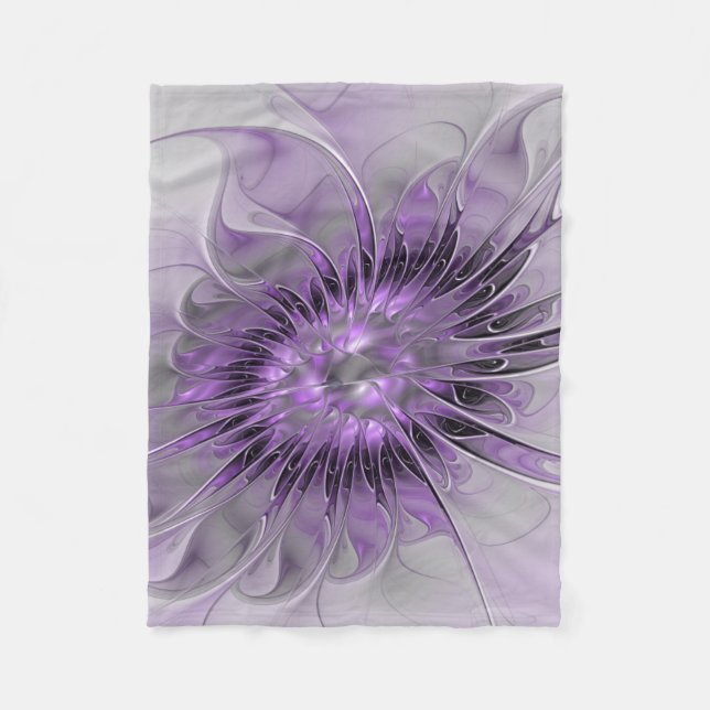 Lavender Flower Dream Modern Abstract Fractal Art Fleece Blanket (Front)