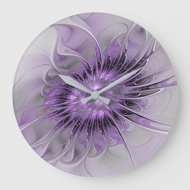 Lavender Flower Dream Modern Abstract Fractal Art Large Clock (Front)