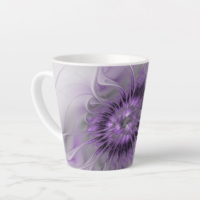 Lavender Flower Dream Modern Abstract Fractal Art Latte Mug (Left Angle)