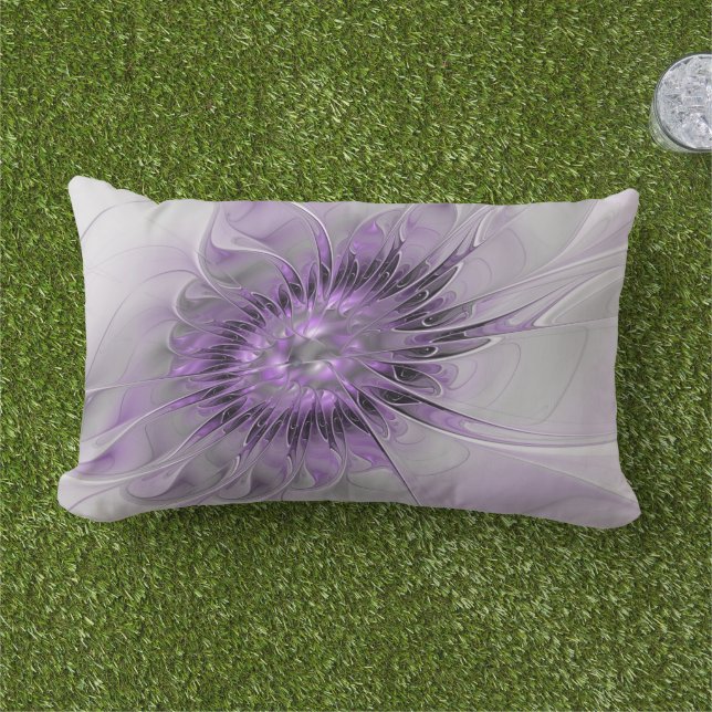 Lavender Flower Dream Modern Abstract Fractal Art Lumbar Cushion (Grass)