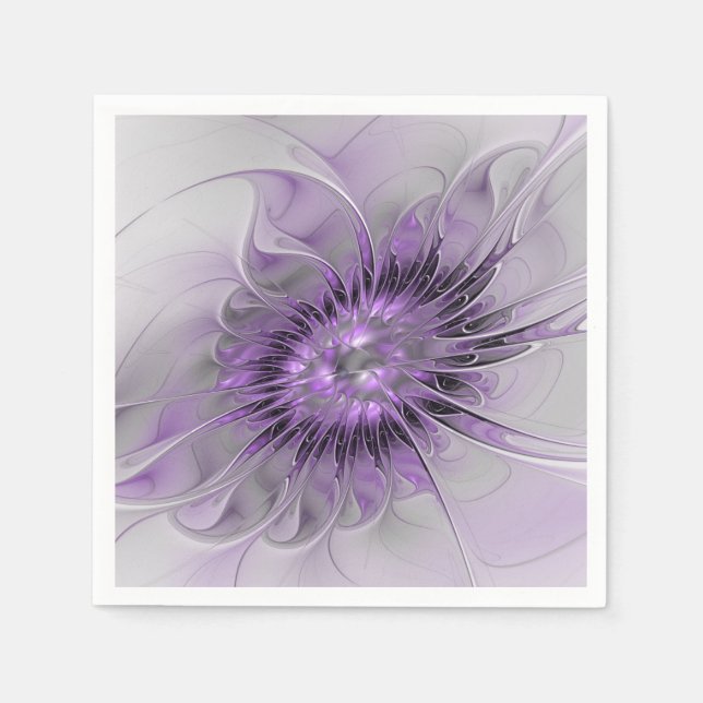 Lavender Flower Dream Modern Abstract Fractal Art Napkin (Front)