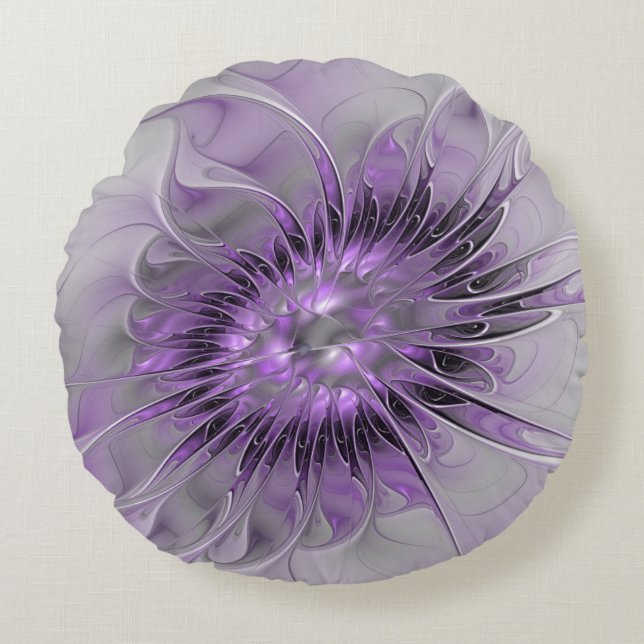 Lavender Flower Dream Modern Abstract Fractal Art Round Cushion (Front)