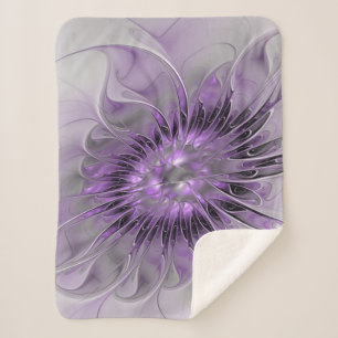 Lavender Flower Dream Modern Abstract Fractal Art Sherpa Blanket
