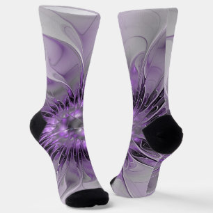 Lavender Flower Dream Modern Abstract Fractal Art Socks
