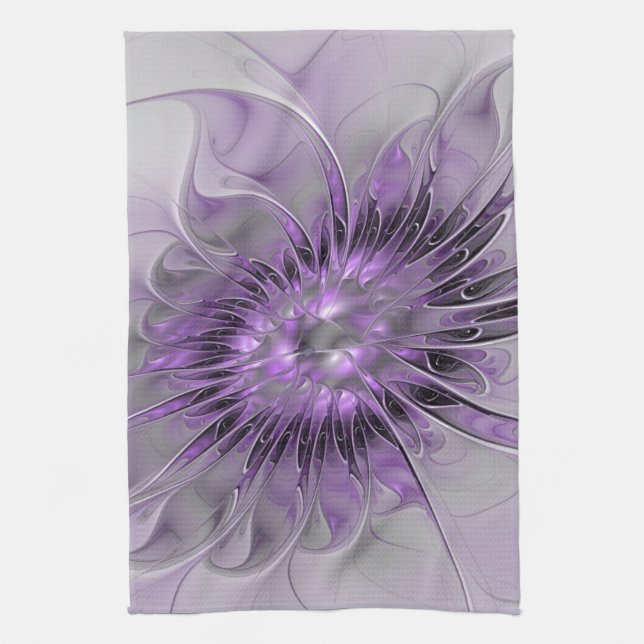 Lavender Flower Dream Modern Abstract Fractal Art Tea Towel (Vertical)
