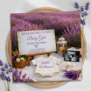 Lavender Flower Field Baby Girl Reveal Pregnancy Announcement