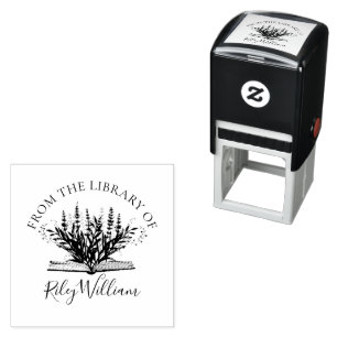 Lavender Flower Grow From Book Bookplate Self-inking Stamp