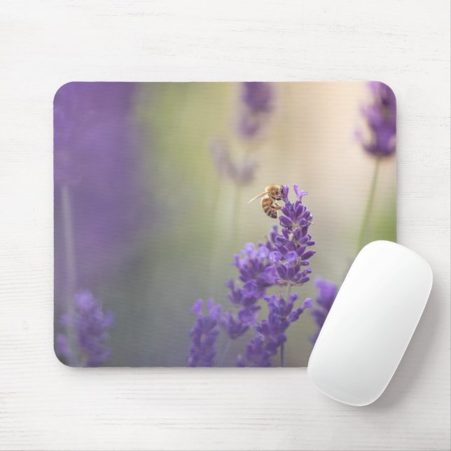 Lavender Flower Honeybee Nature Photo Mouse Pad (With Mouse)