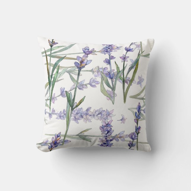 Lavender Flower Plant Watercolor Art Blue Lilac Cushion (Front)