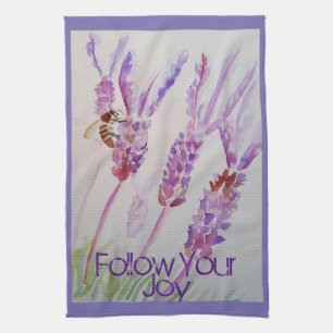Lavender Flower Purple Watercolour Bee Follow Joy Tea Towel