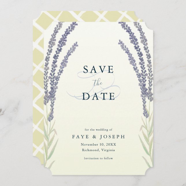 Lavender Flower Yellow Save the Date Card (Front/Back)