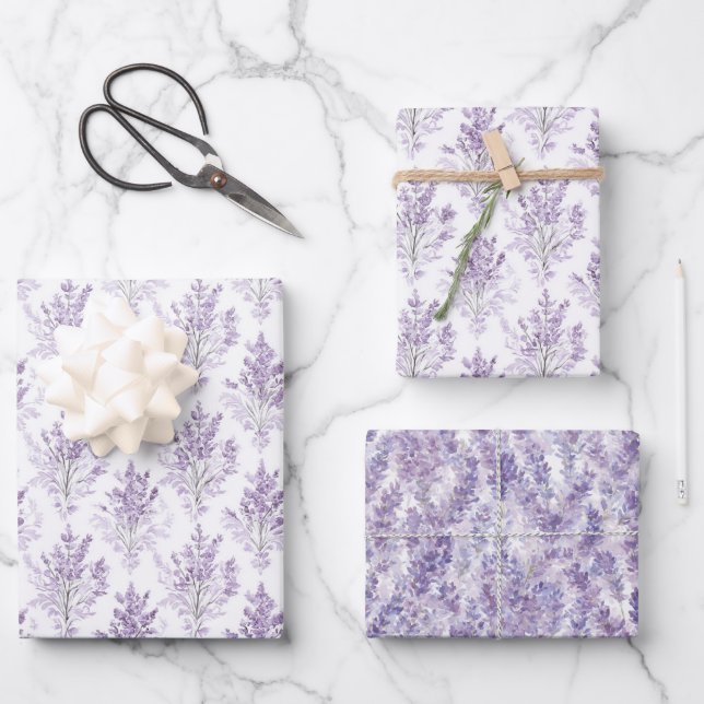 Lavender Flowers Birthday Wrapping Paper Sheet (Front)