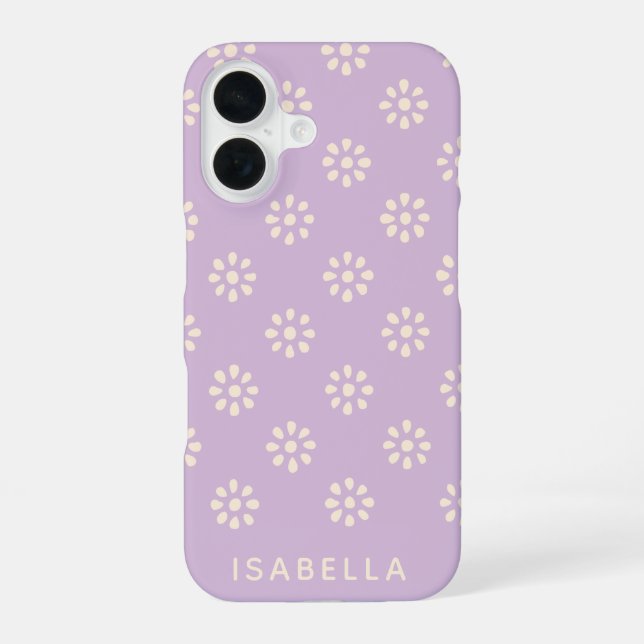 Lavender Flowers Boho Pattern Personalised iPhone 16 Case (Back)