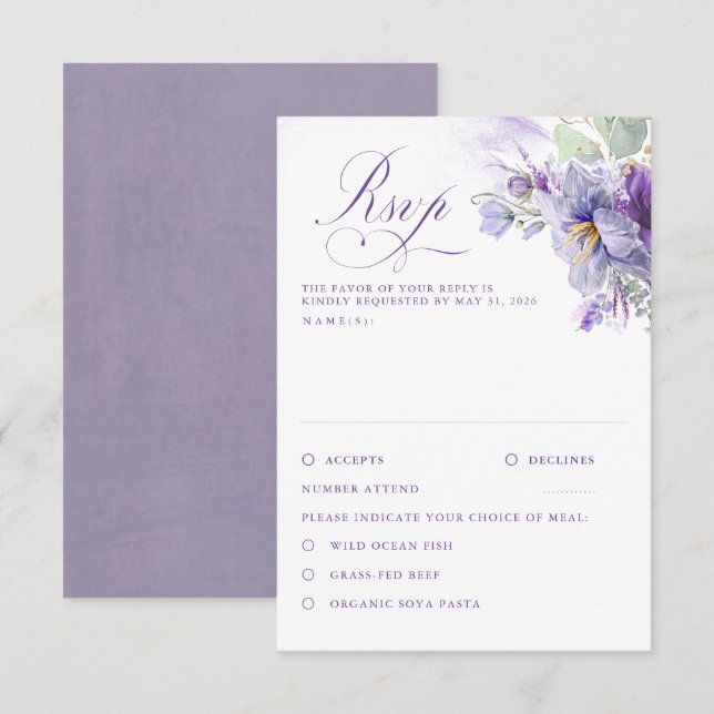 Lavender Flowers Botanical Chic Wedding RSVP Card (Front/Back)