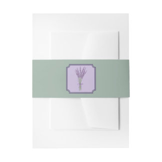 Lavender flowers bouquet Eucalyptus Green Wedding Invitation Belly Band