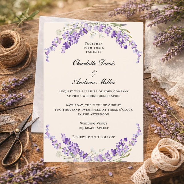 Lavender flowers champage cream wedding invitation (Creator Uploaded)