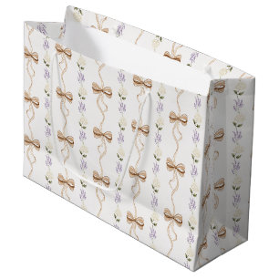Lavender Flowers Cream Bows Bridal Shower Large Gift Bag