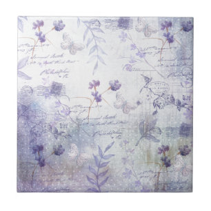 Lavender Flowers Decoupage Ceramic Tile