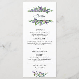 Lavender Flowers Eucalyptus Foliage Wedding Menu