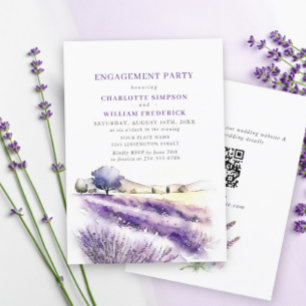 Lavender Flowers Field ENGAGEMENT PARTY QR code Invitation
