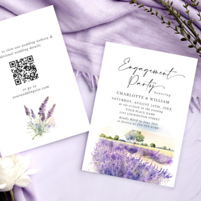 Lavender Flowers Field Engagement Party QR code Invitation (Creator Uploaded)