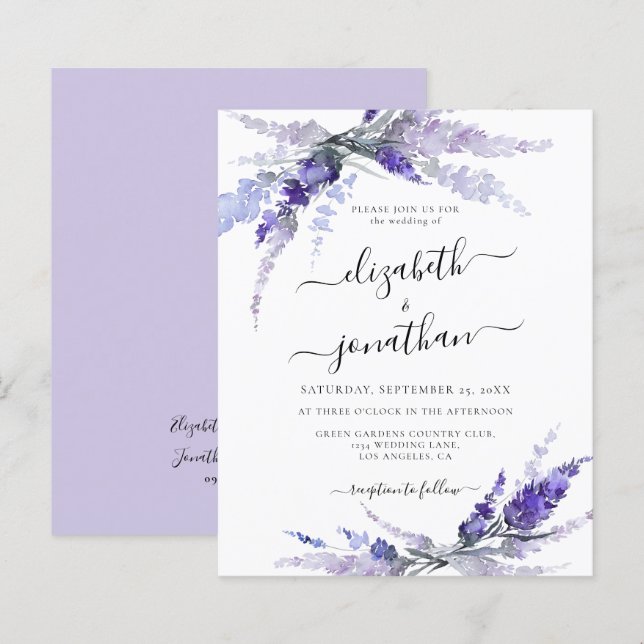 Lavender Flowers Floral Lilac Budget Mauve Wedding (Front/Back)