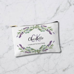 Lavender flowers greenery name monogram accessory pouch