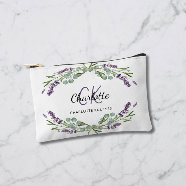 Lavender flowers greenery name monogram accessory pouch (Creator Uploaded)