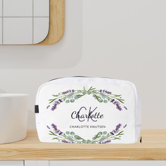 Lavender flowers greenery name monogram dopp kit (Creator Uploaded)