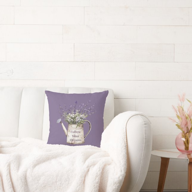 Lavender Flowers Heart Watering Can Cushion (Couch)