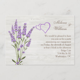 Lavender flowers, hearts on wood Engagement Party Invitation