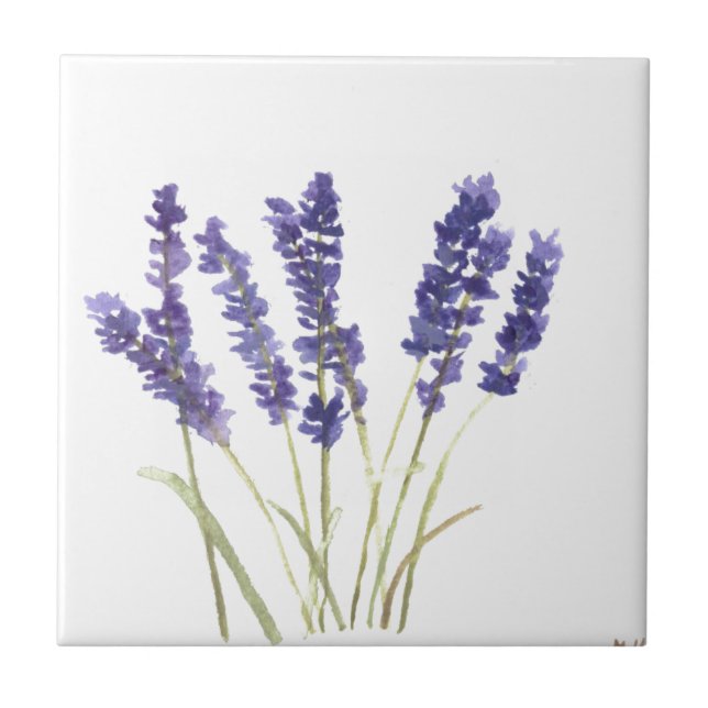 Lavender flowers herbs rustic purple watercolor ceramic tile (Front)