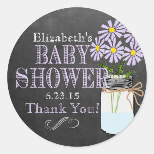 Lavender Flowers Mason Jar Baby Shower Classic Round Sticker