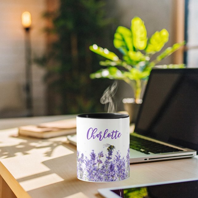 Lavender flowers name script mug (Creator Uploaded)