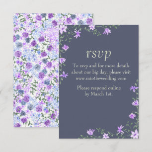 Lavender Flowers Over Solid Grey Wedding RSVP Card