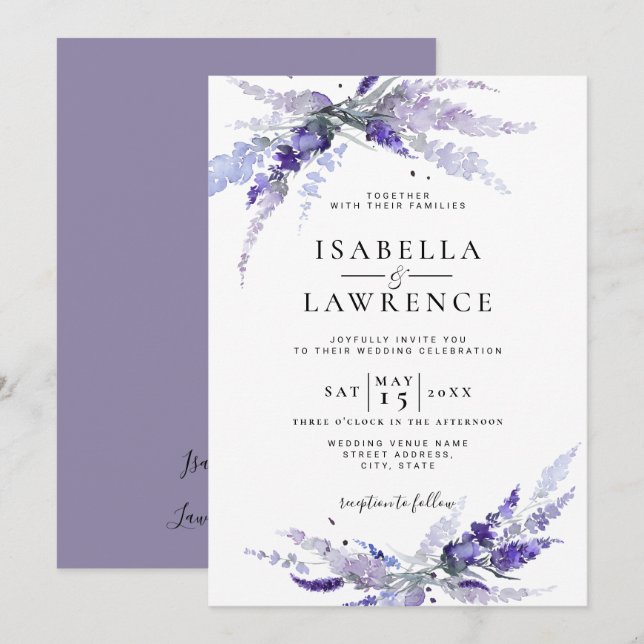Lavender Flowers Provence Floral Lilac Wedding Invitation (Front/Back)