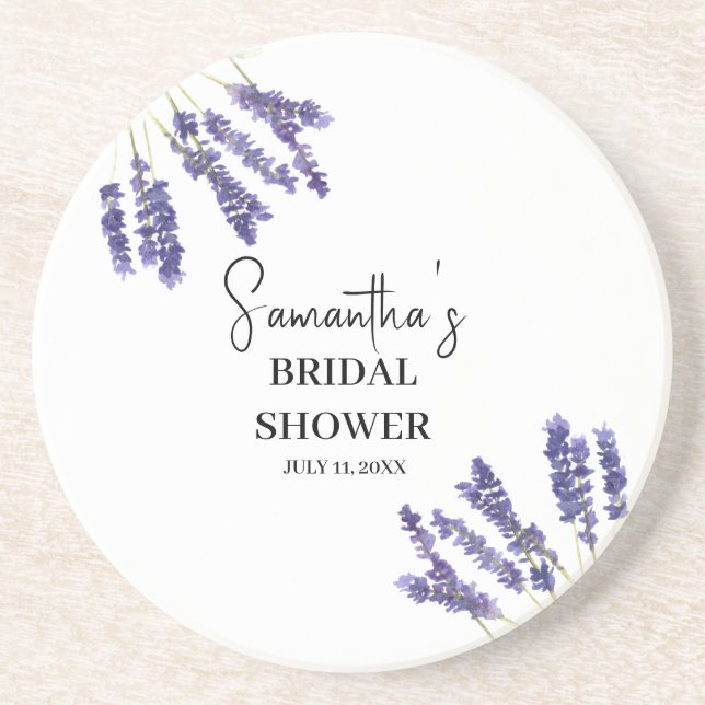 Lavender flowers Purple Watercolor Bridal Shower Coaster (Front)