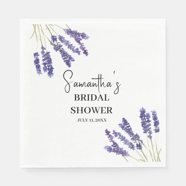 Lavender flowers Purple Watercolor Bridal Shower Napkin (Front)