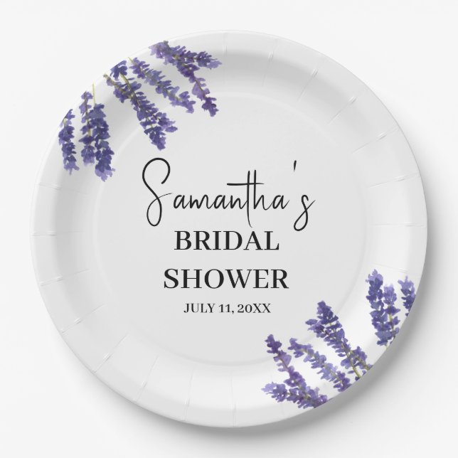 Lavender flowers Purple Watercolor Bridal Shower Paper Plate (Front)