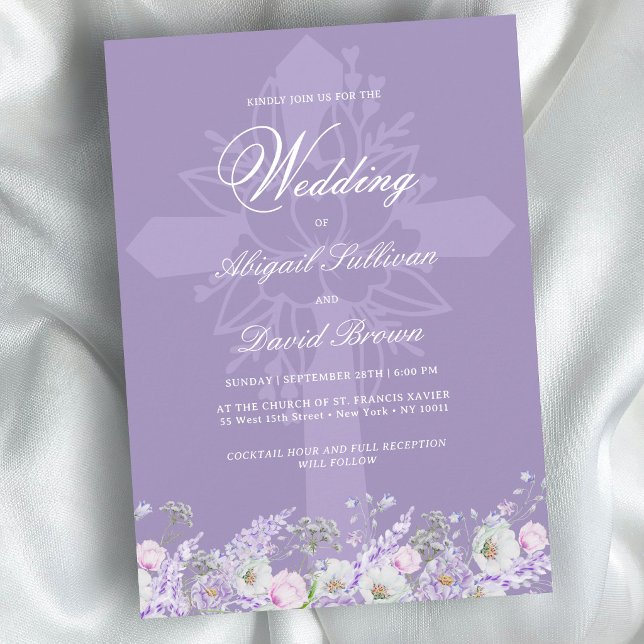 Lavender Flowers Religious Wedding Invitation (Creator Uploaded)