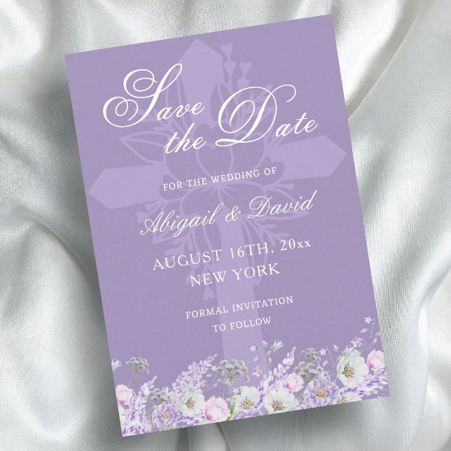 Lavender Flowers Religious Wedding Save The Date (Creator Uploaded)