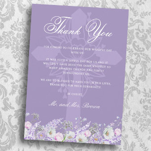 Lavender Flowers Religious Wedding Thank You Card