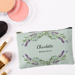 Lavender flowers sage green bridesmaid accessory pouch<br><div class="desc">Sage green background.  Decorated with lavender flowers and eucalyptus greenery. 
Personalise and add your bridesmaid's name.</div>